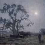 painting of a tree in moonlight